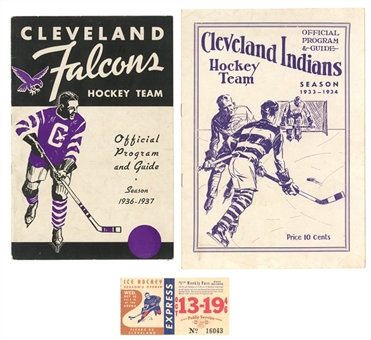 Cleveland Hockey Lot Includes 1933 Indians Program, 1936 Falcons Program and a 1946 Barons Pass 